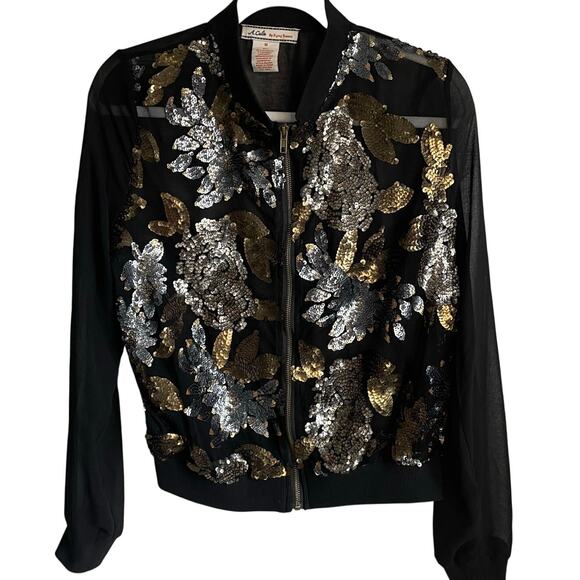 A. Calin by Flying Tomato Bomber Jacket Sheer Mesh Sequins Black Sz M Whimsigoth - Picture 1 of 11
